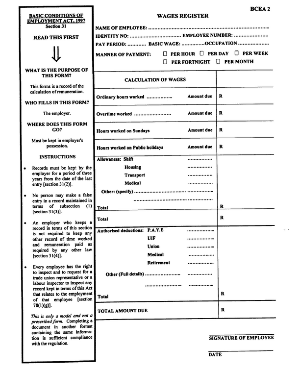 BCEA2-Wages Register