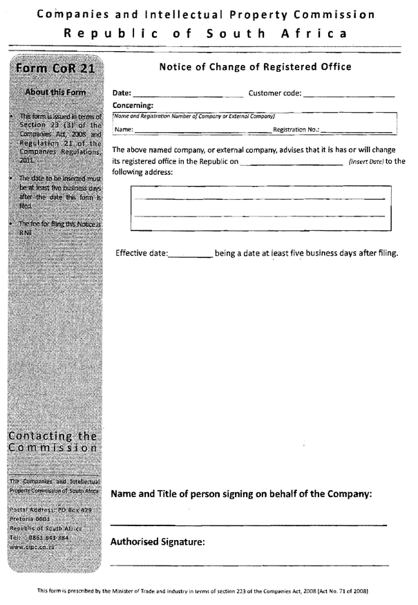 CoR 21 - Notice of Change of Registered Office