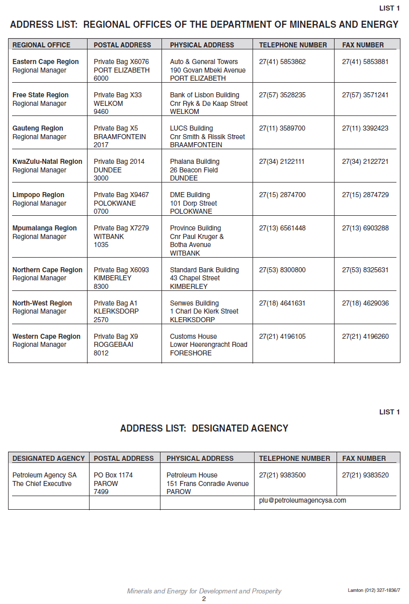 Annexure II Form Q Address List 1