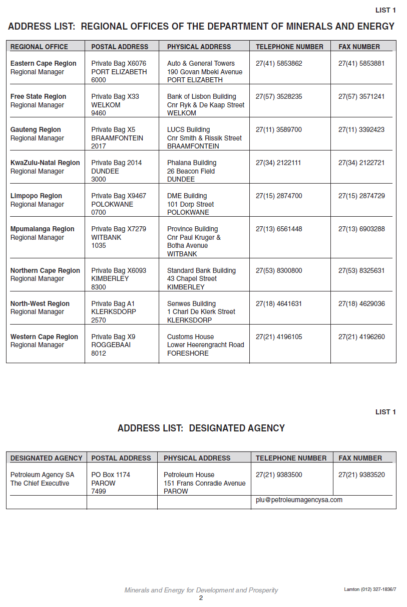 Annexure II Form T Address List 1