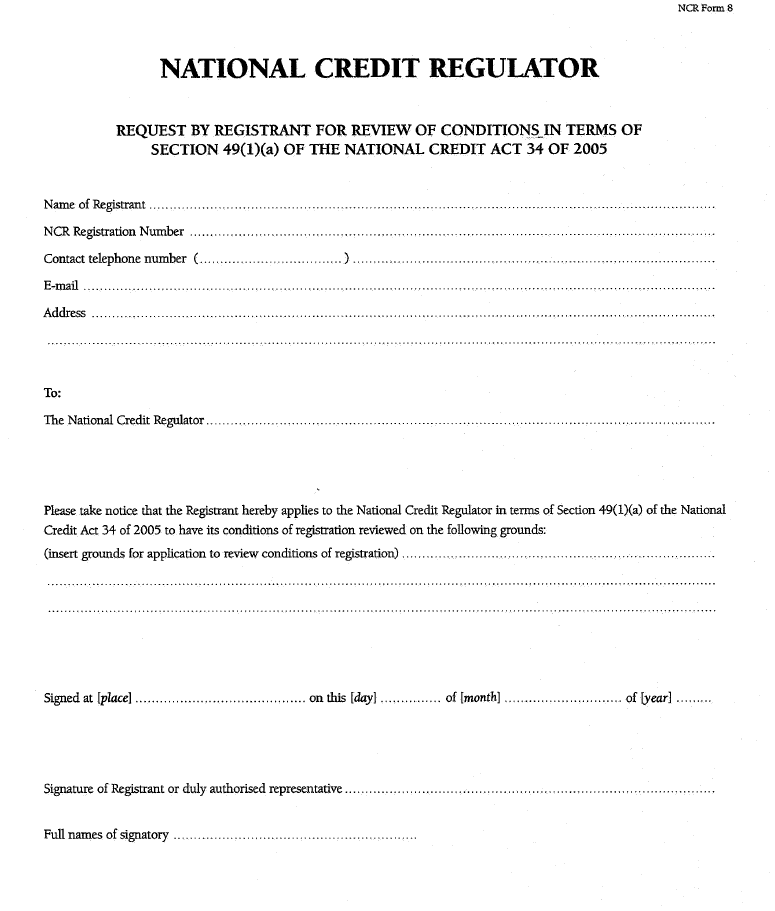 NCR Form 8