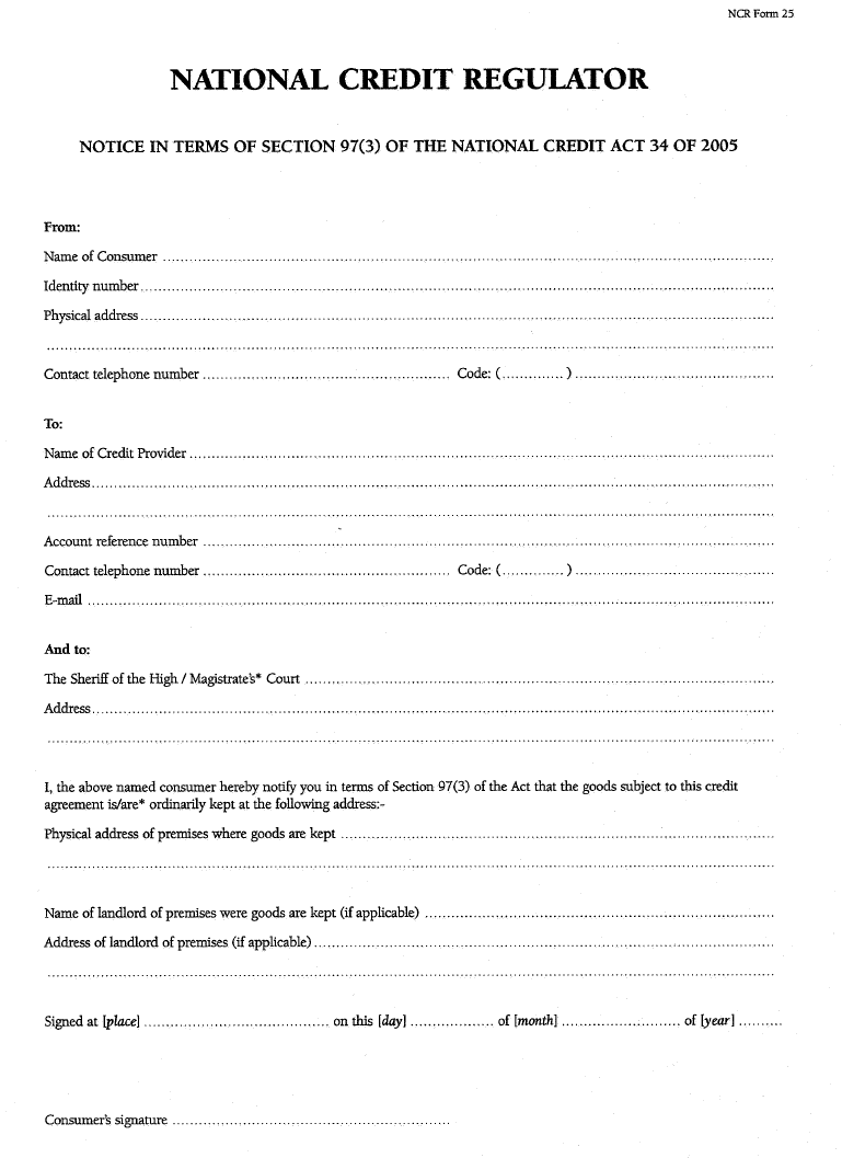 NCR Form 25