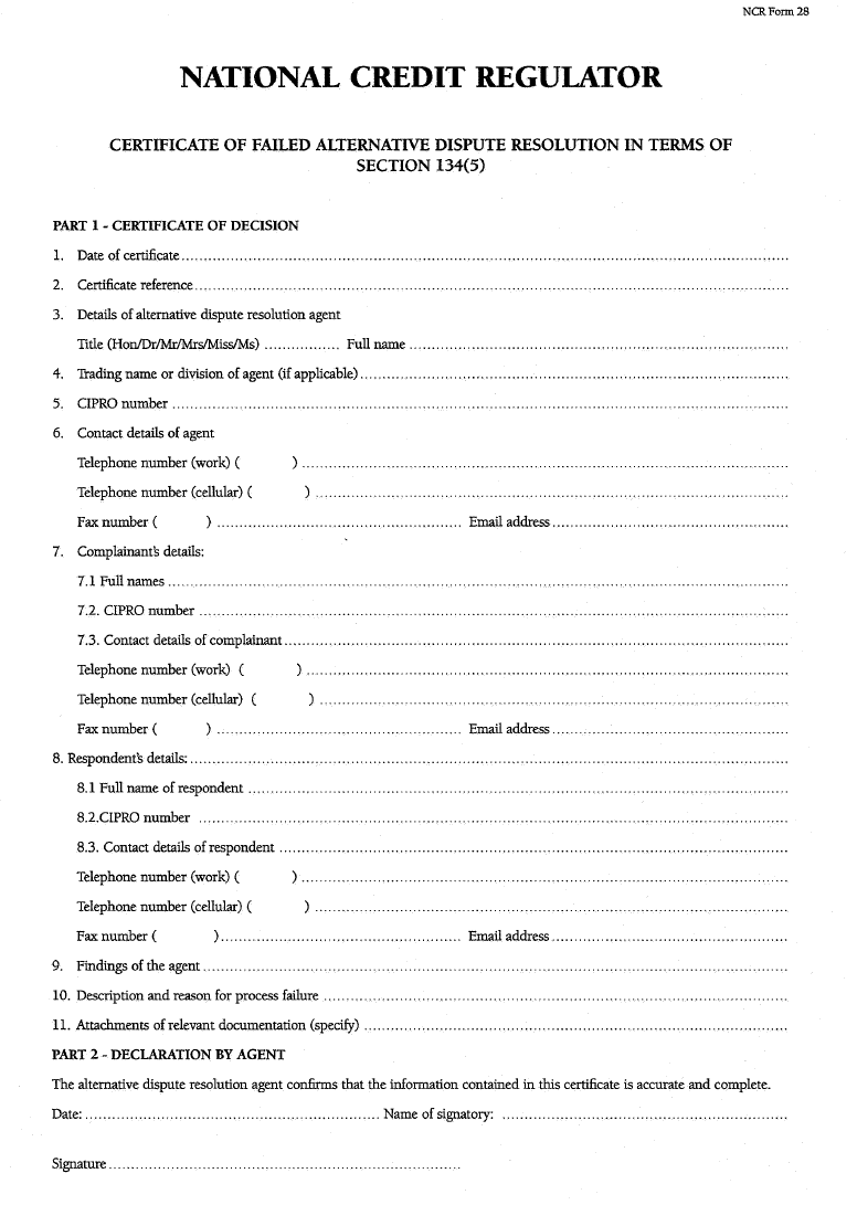 NCR Form 28