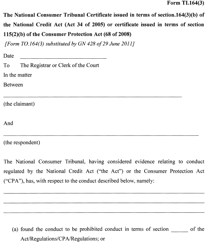 Rules Part 8 Form TI.164(3)-1