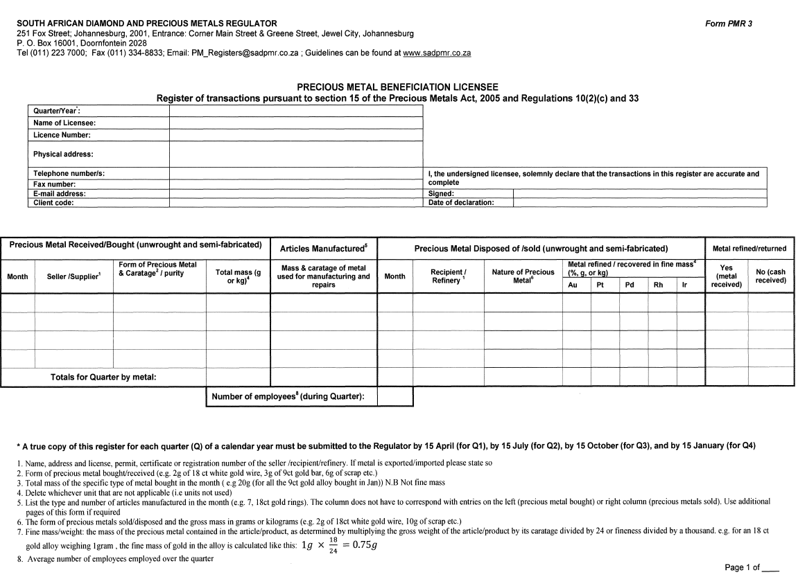 Annexure C Form PMR 3