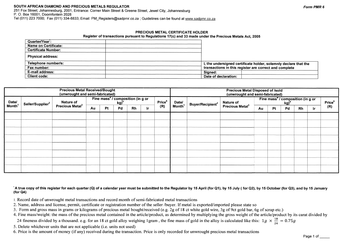 Annexure C Form PMR 6