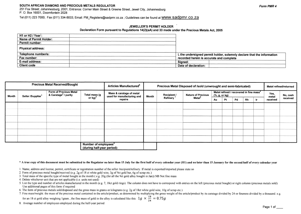 Annexure C Form PMR 4