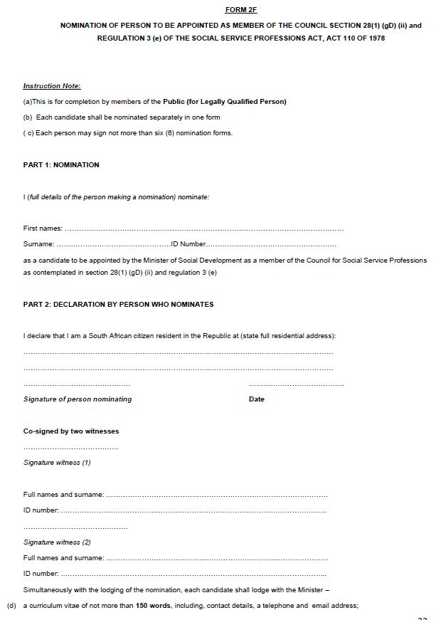 R4783 Form 2F Nomination of Person