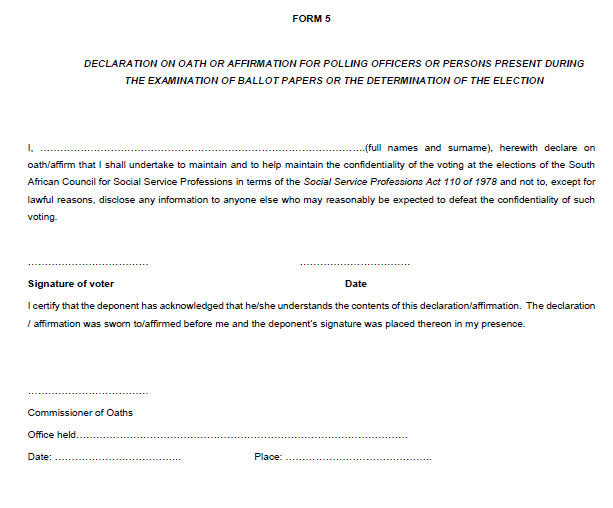 R4783 Form 5 Declaration on Oath